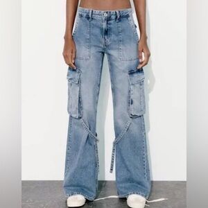 Zara cargo style pockets wide leg plus size jeans 14